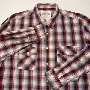 Aeropostale Mens XL Western Shirt Red Gray Plaid Rodeo Cowboy Americana
